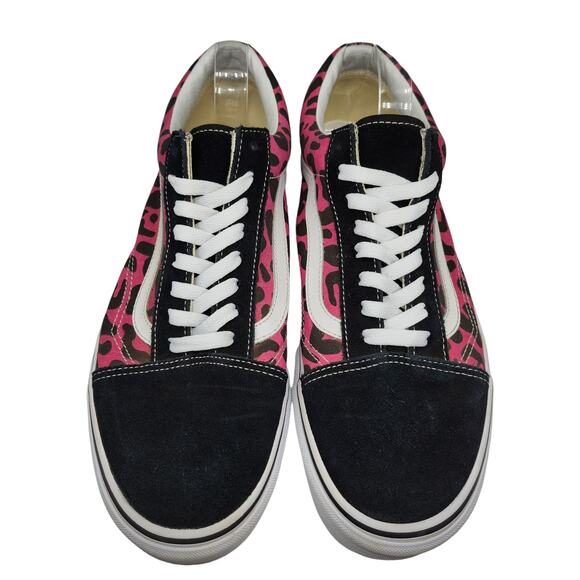 Vans Shoes Mens 12 Old Skool Black Suede Pink Leopard Cheetah Suede Low Tops - Picture 3 of 13